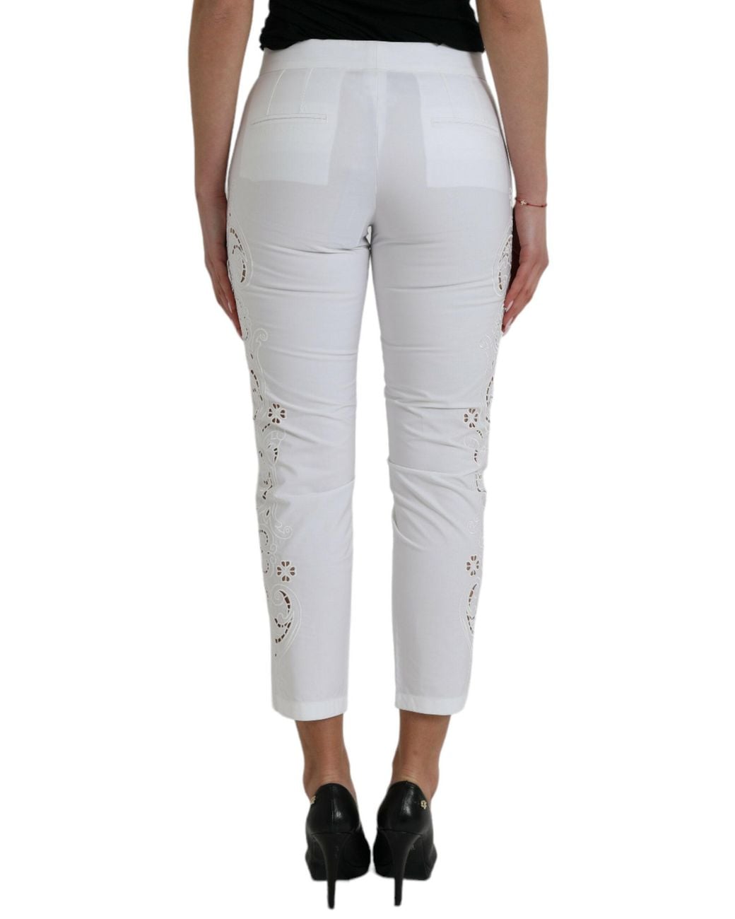 Dolce & Gabbana Gray Cut Out Cotton Mid Waist Cropped Pants