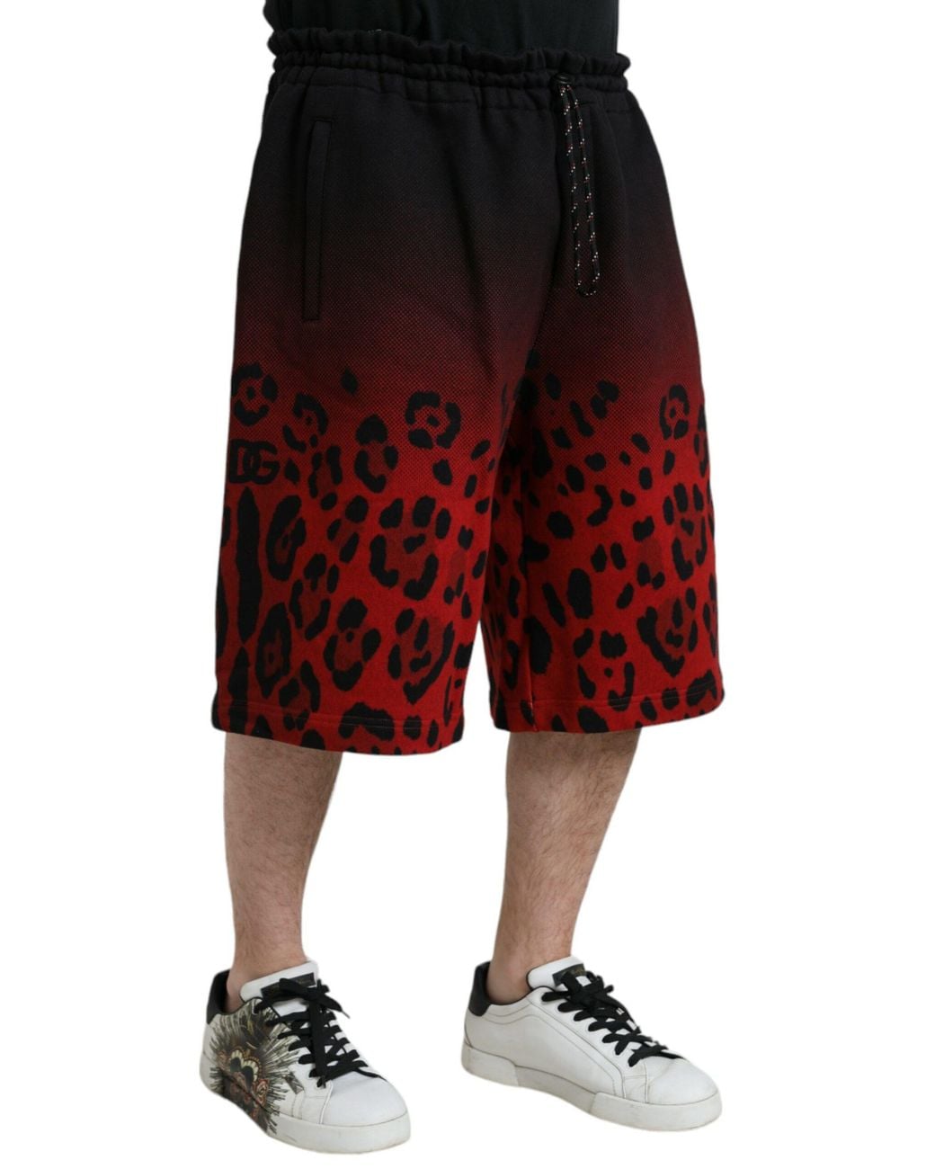 Dolce & Gabbana Red Leopard Print Cotton Bermuda Shorts for men