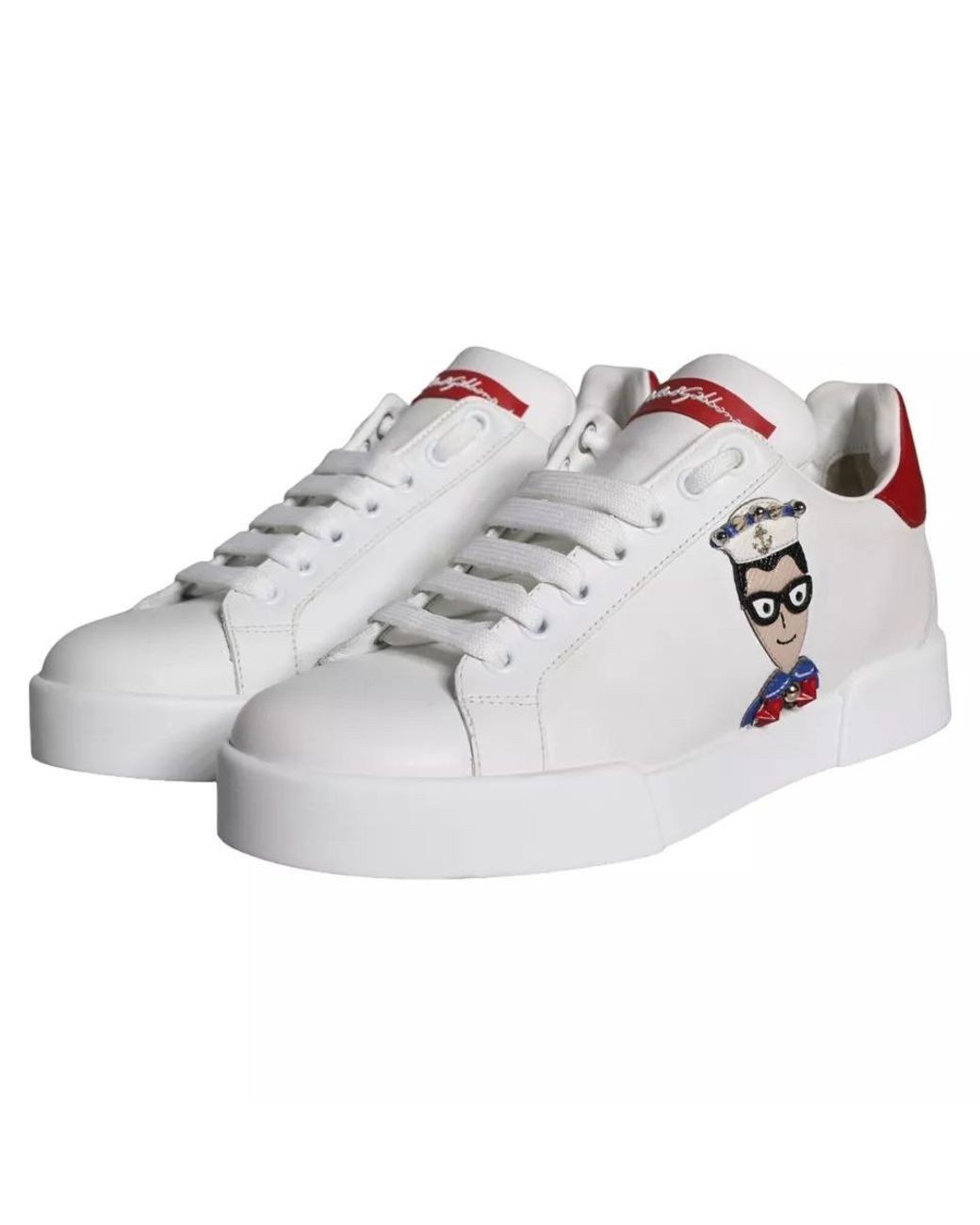 Dolce & Gabbana Metallic Patch Calfskin Nappa Portofino Sneakers Shoes And Calf Leather
