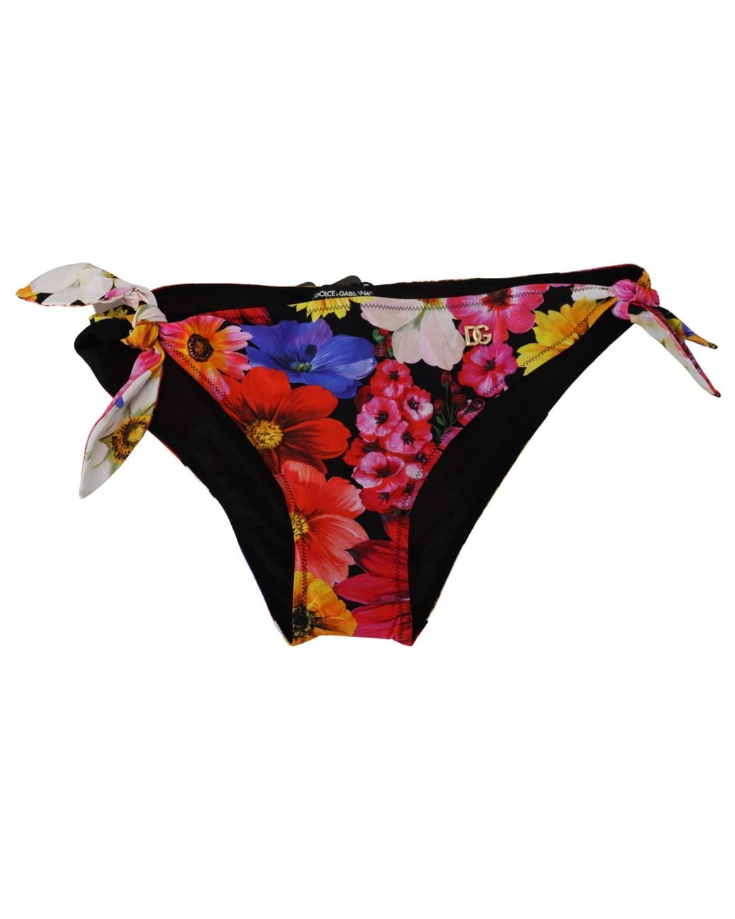 Dolce & Gabbana Black Floral Print Swimsuit Bikini Bottom Swimwear