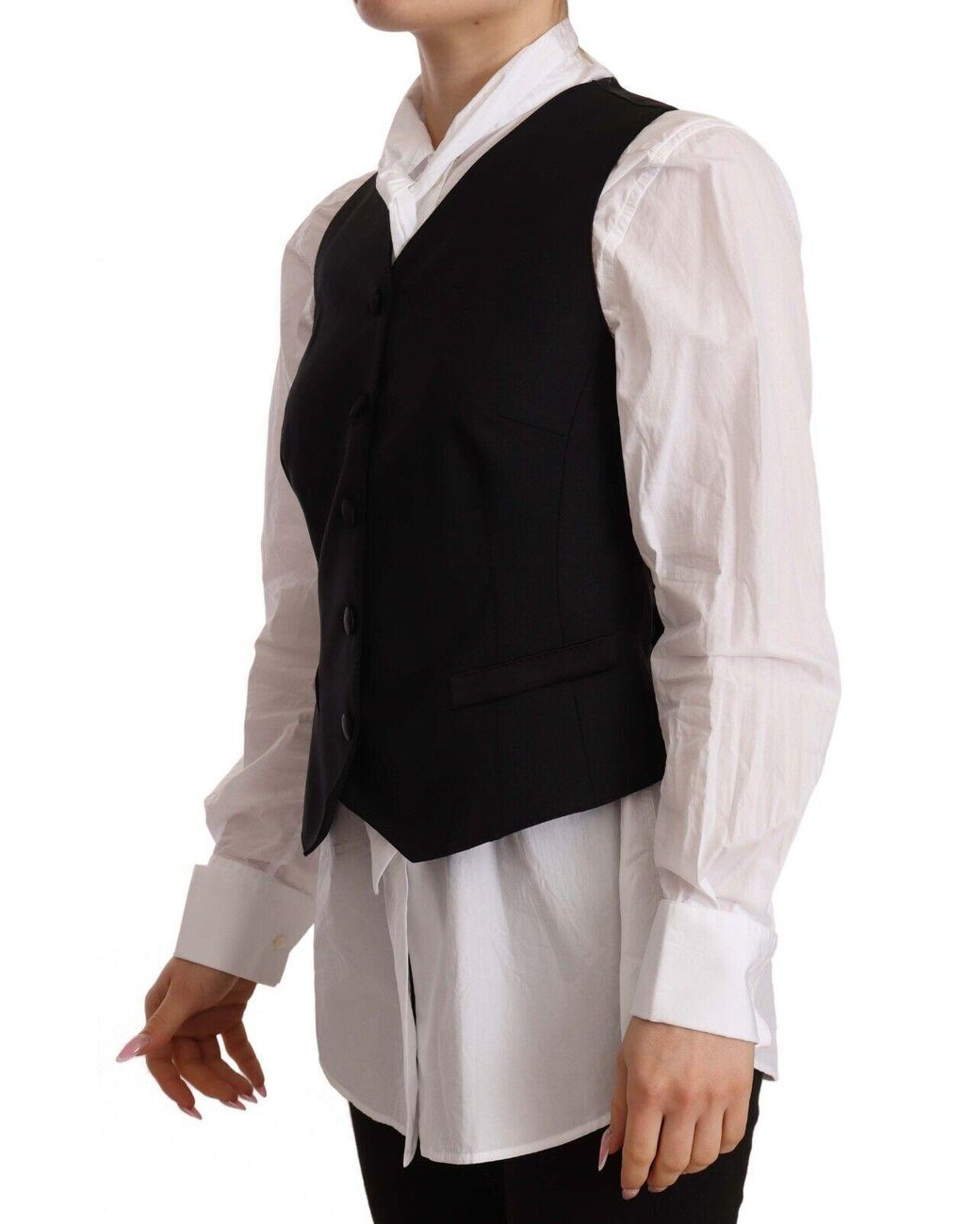Dolce & Gabbana Black Button Down Sleeveless Vest Viscose Top