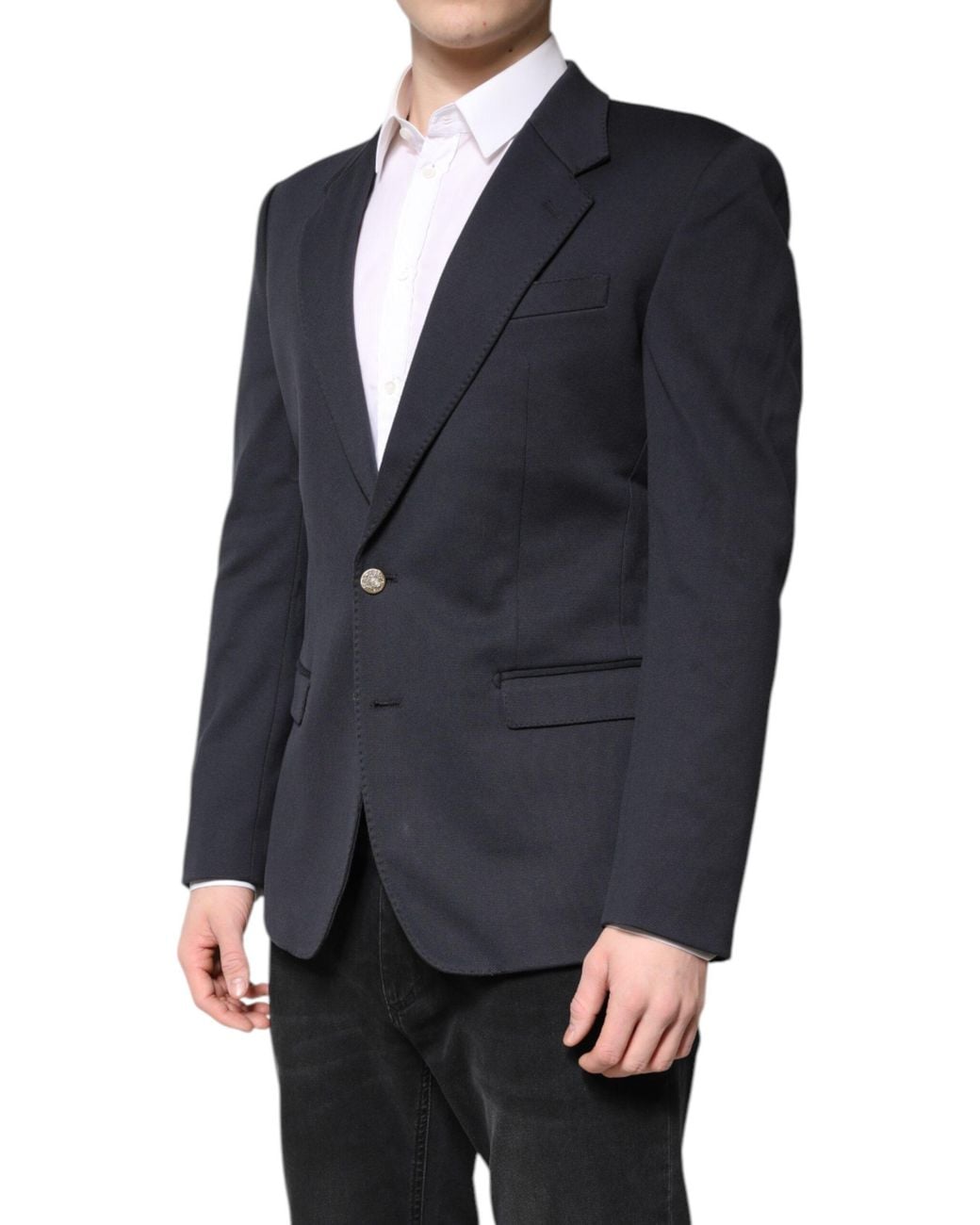 Dolce & Gabbana Blue Dark Cotton Jacket Coat Suit Blazer for men