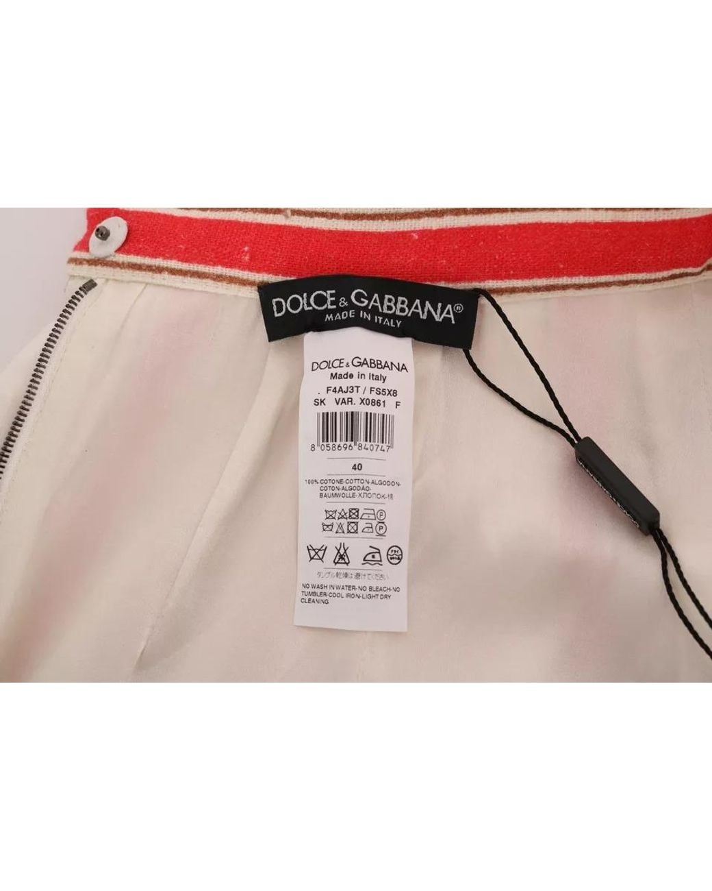 Dolce & Gabbana Red Portofino Stripes Cotton Midi Skirt