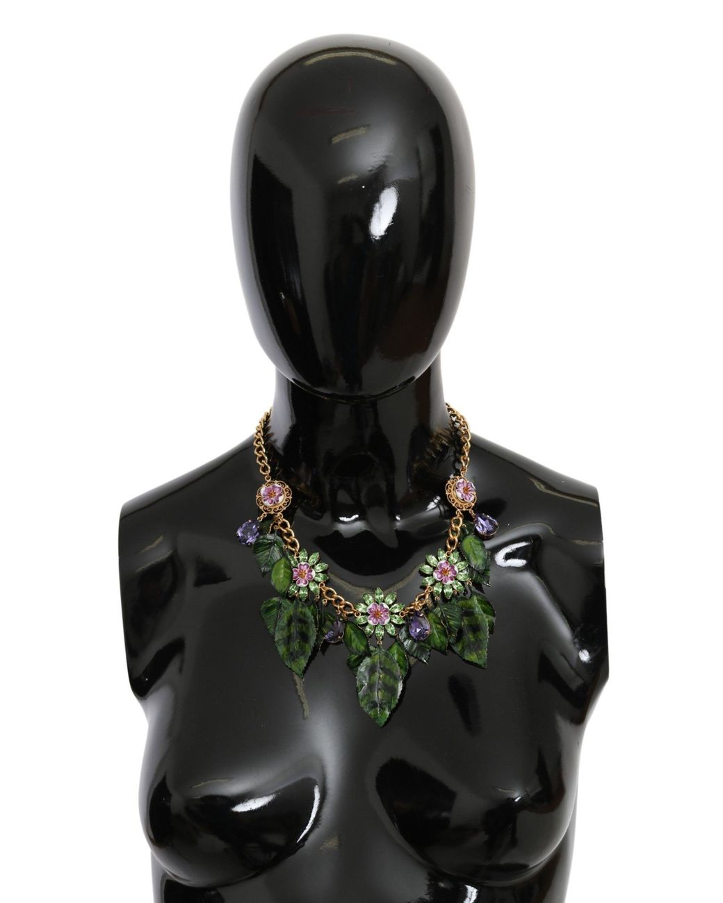 Dolce & Gabbana Multicolor Floral Crystal Charm Gold Brass Statement Necklace