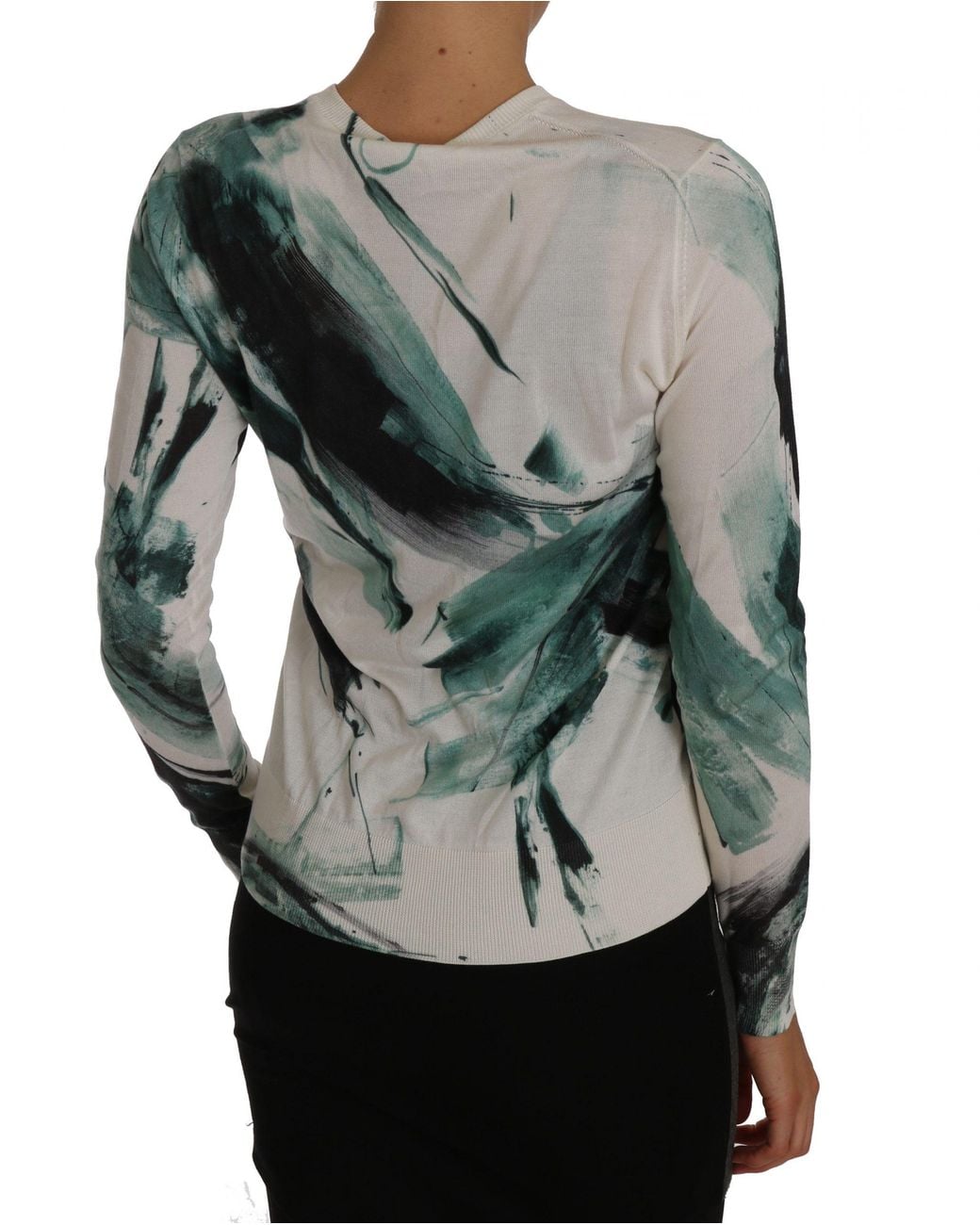 Dolce & Gabbana Gray White Silk Cardigan Lightweight Paint Stroke Sweater