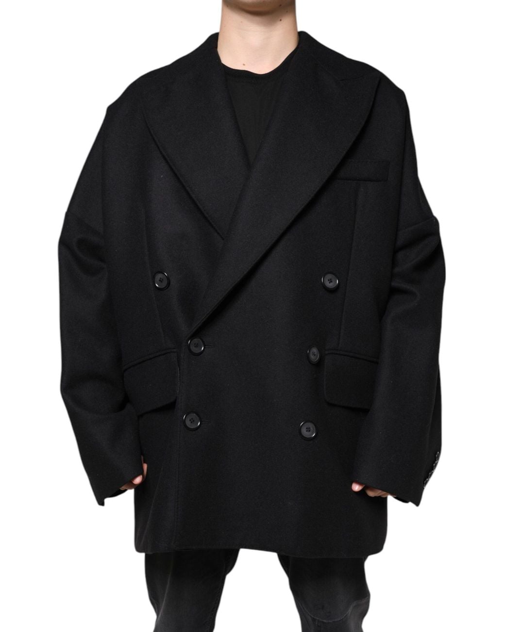 Dolce & Gabbana Black Wool Double Breasted Coat Jacket for men