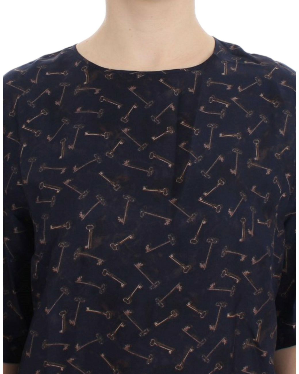 Dolce & Gabbana Black Key Print Silk Blouse