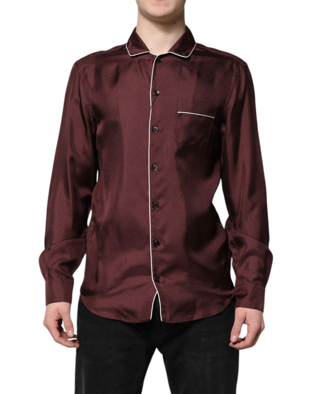 Dolce & Gabbana Purple Silk Dotted Long Sleeves Shirt for men