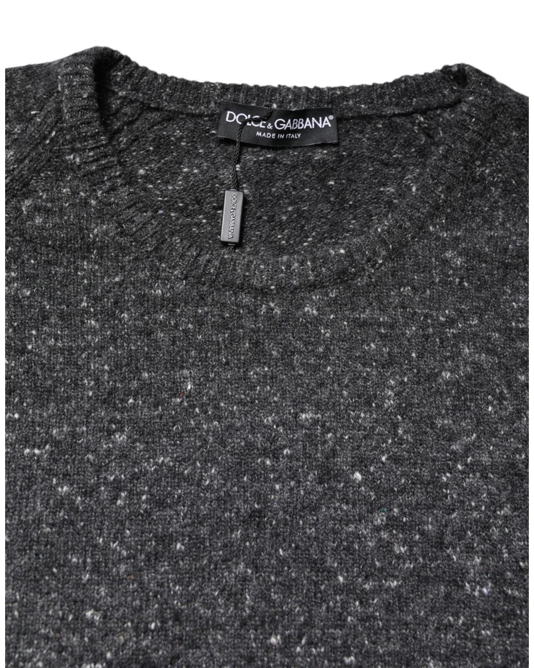 Dolce & Gabbana Gray Wool Knitted Round Neck Pullover Sweater for men