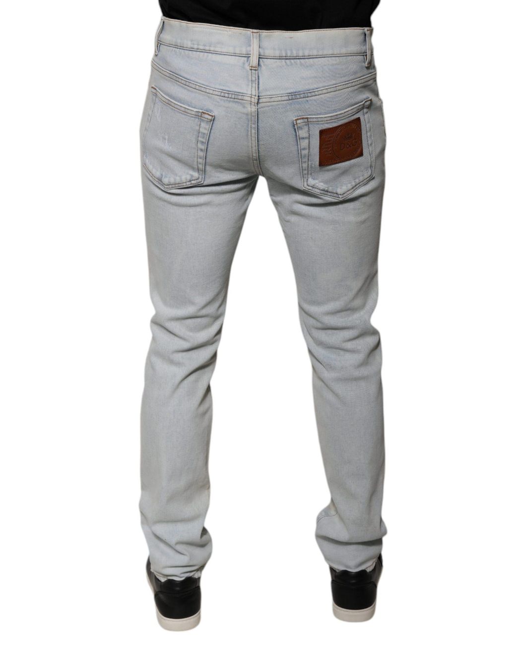 Dolce & Gabbana Gray Cotton Blend Tattered Skinny Denim Jeans for men