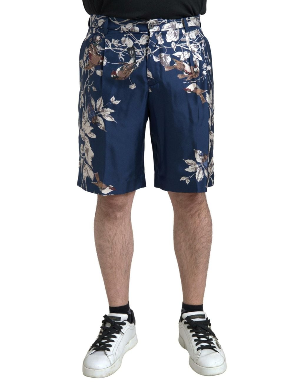 Dolce & Gabbana Blue Floral Print Silk Bermuda Shorts for men