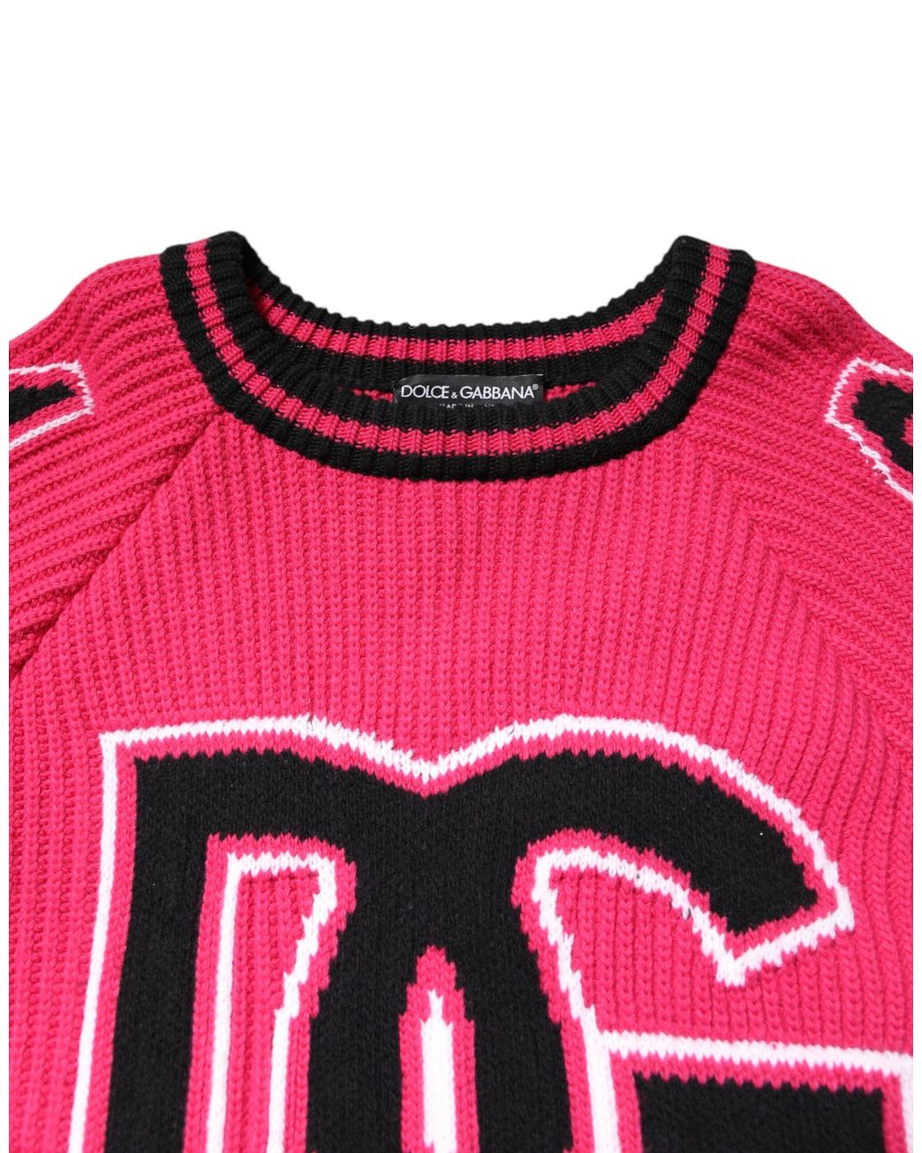 Dolce & Gabbana Pink Ribbed Knit Pullover Sweater for men