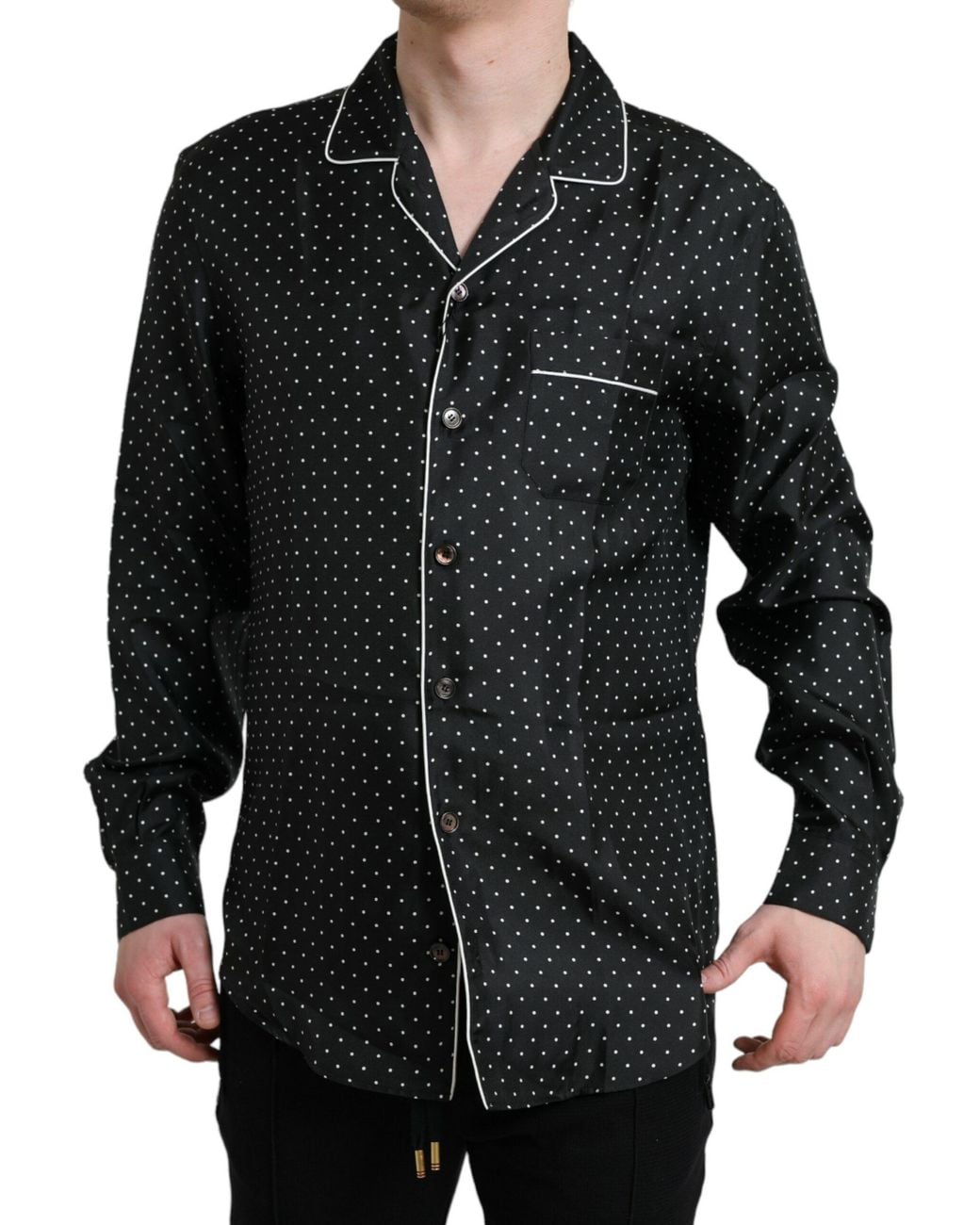 Dolce & Gabbana Black Polka Dot Silk Long Sleeve Shirt for men