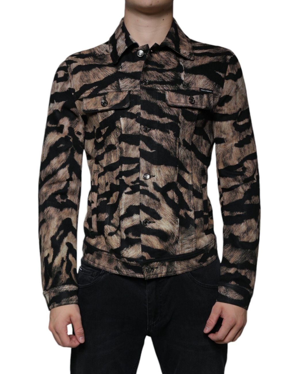 Dolce & Gabbana Black Tiger Button Down Collared Jacket for men