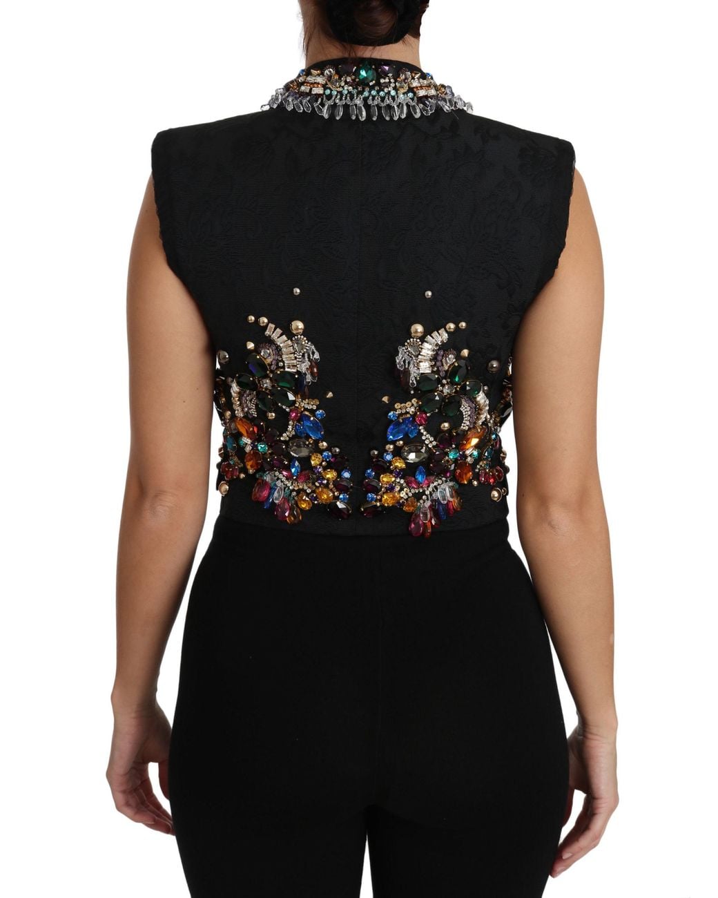 Dolce & Gabbana Black Crystal Sicily Vest Waistcoat Clothing