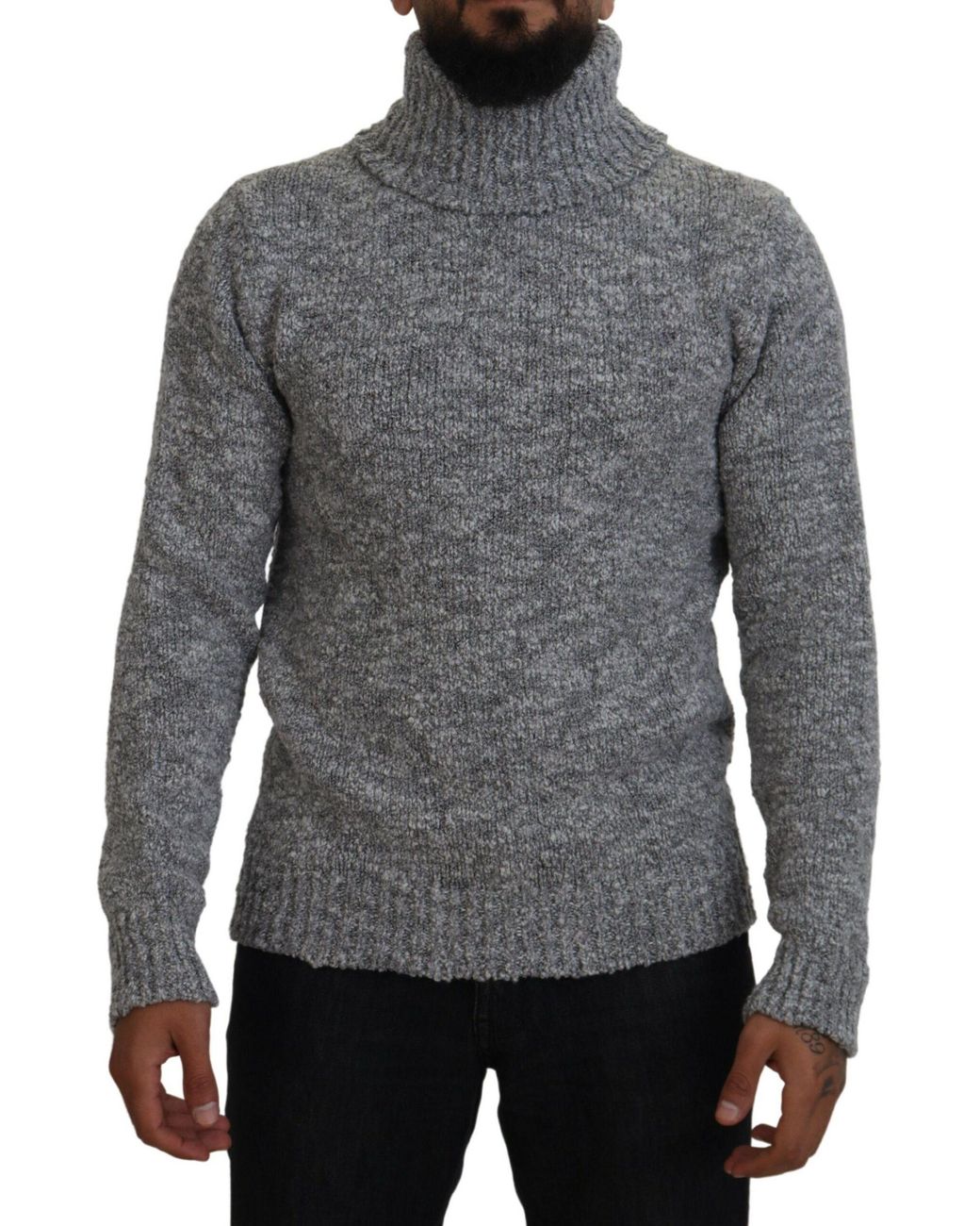 Dolce & Gabbana Gray Wool Knit Turtleneck Pullover Sweater for men