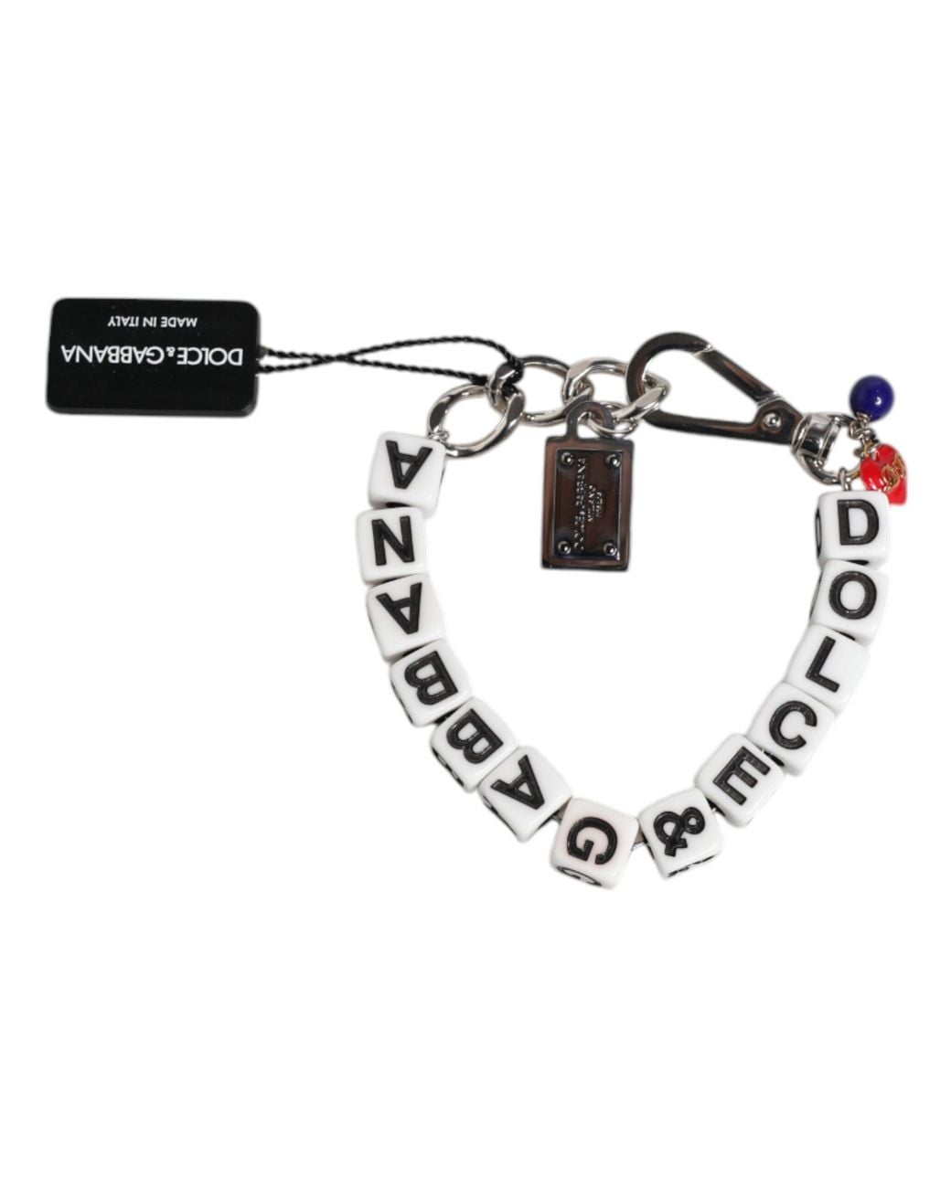Dolce & Gabbana White Brass Chain Dice Logo Embellished Charm Bracelet Real Plastic Zamak