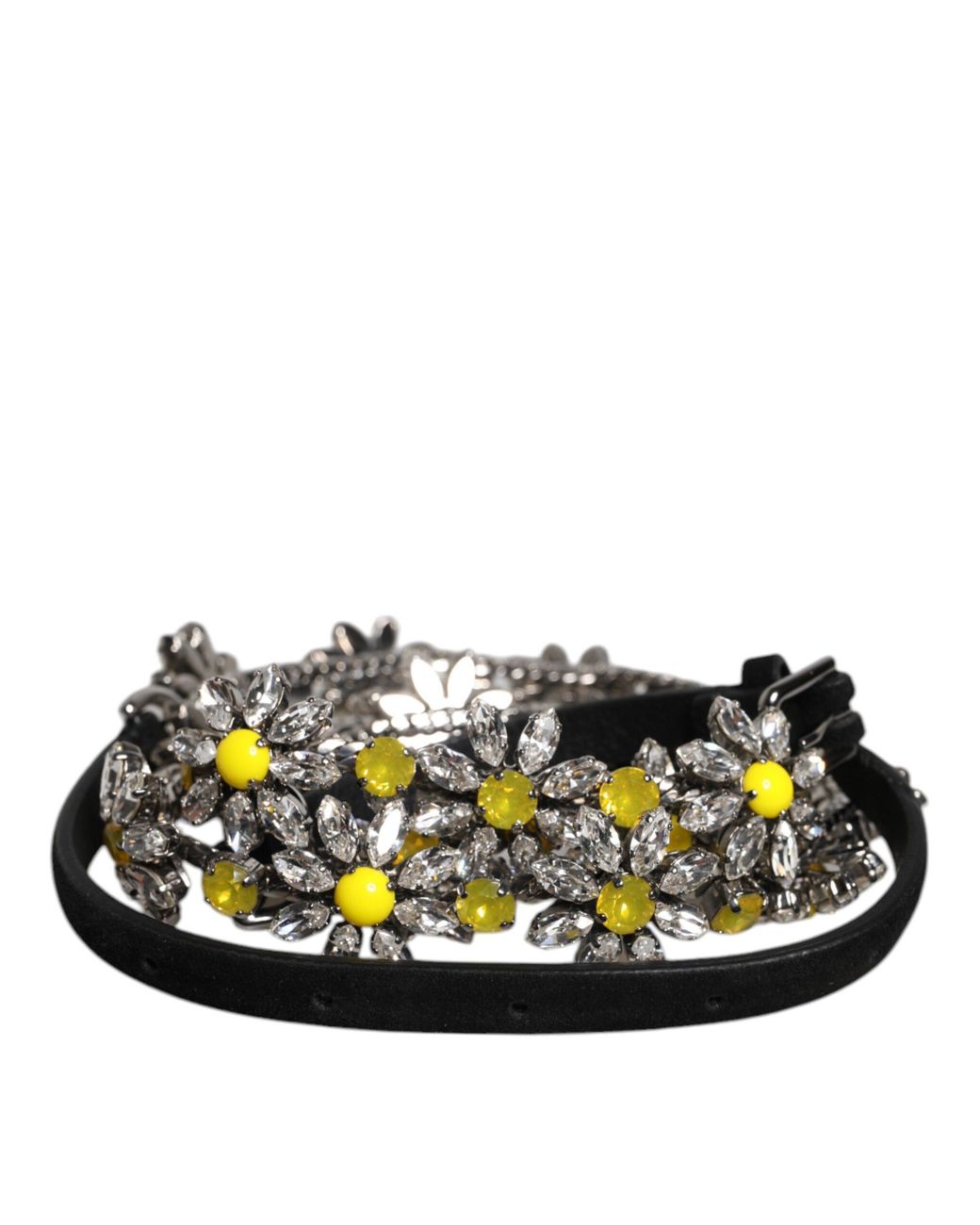 Dolce & Gabbana Black Leather Daisy Crystal Embellish Waist Belt for men