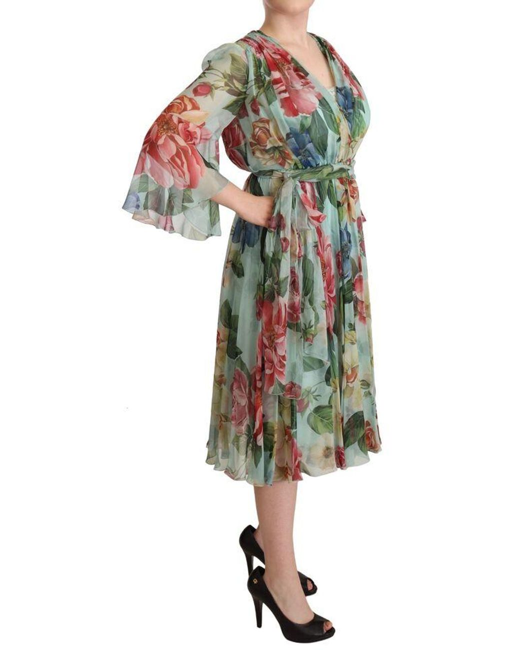 Dolce & Gabbana Green Silk Wrap Gown Dress (Pre-Owned)