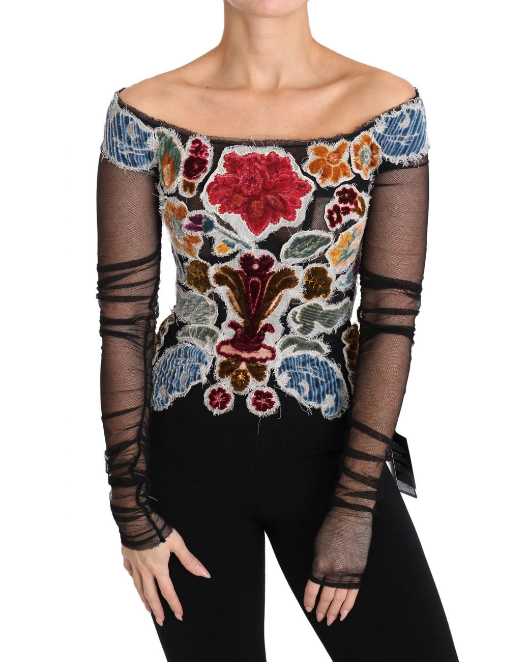 Dolce & Gabbana Multicolor Floral Ricamo Top T-Shirt Blouse