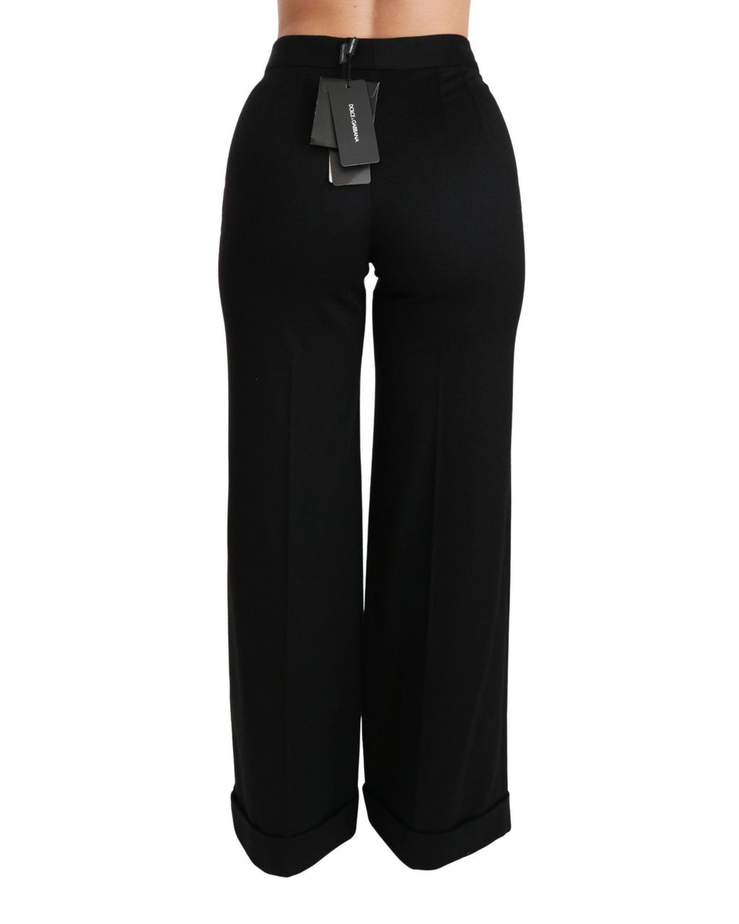 Dolce & Gabbana Black Cashmere Wide Leg Trouser Pants