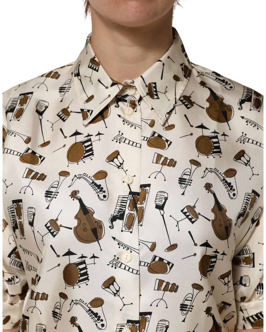 Dolce & Gabbana Natural Musical Instrument Print Short Sleeve Top