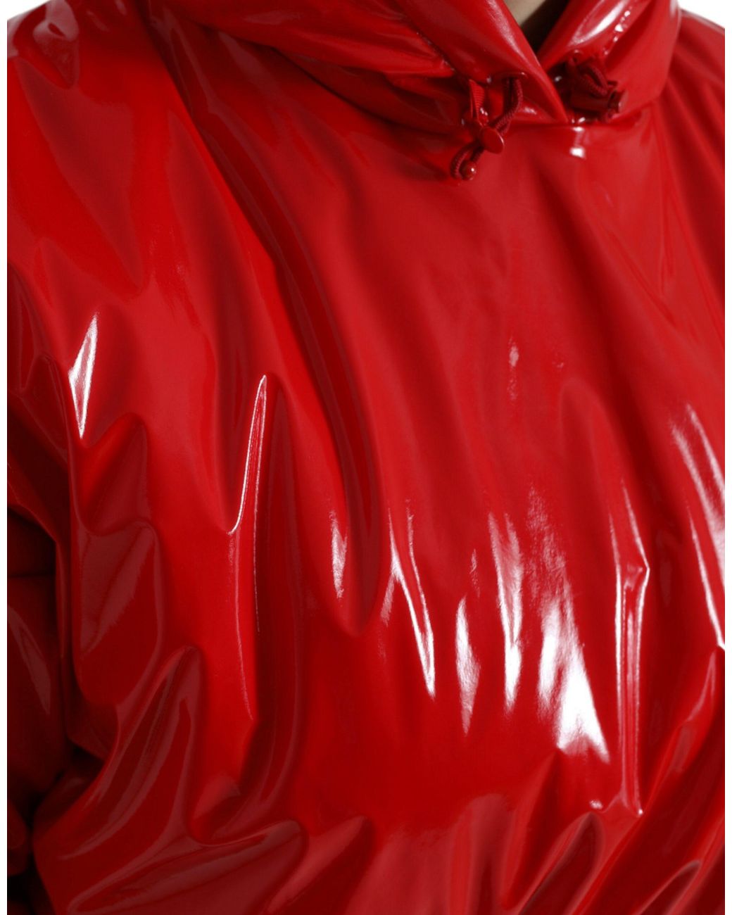 Dolce & Gabbana Red Shiny Hooded Cropped Short Coat Jacket