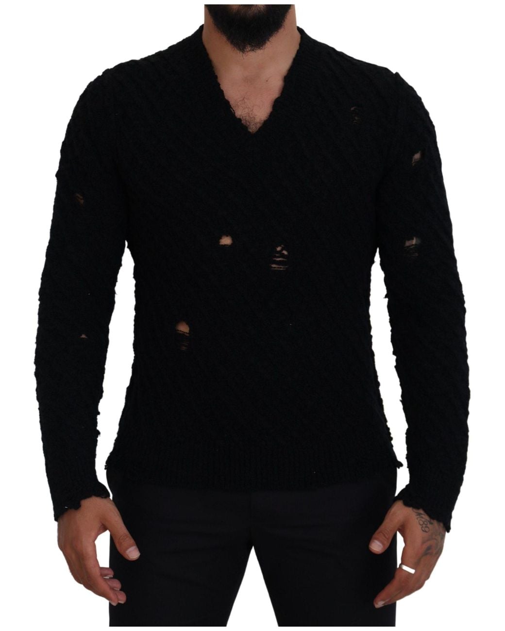 Dolce & Gabbana Black Wool V-Neck Knitted Pullover Sweater for men