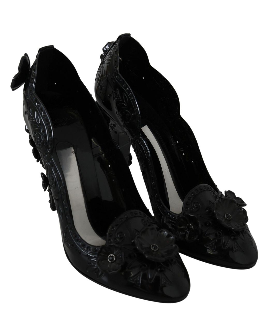 Dolce & Gabbana Floral Crystal Cinderella Pumps Black La7287