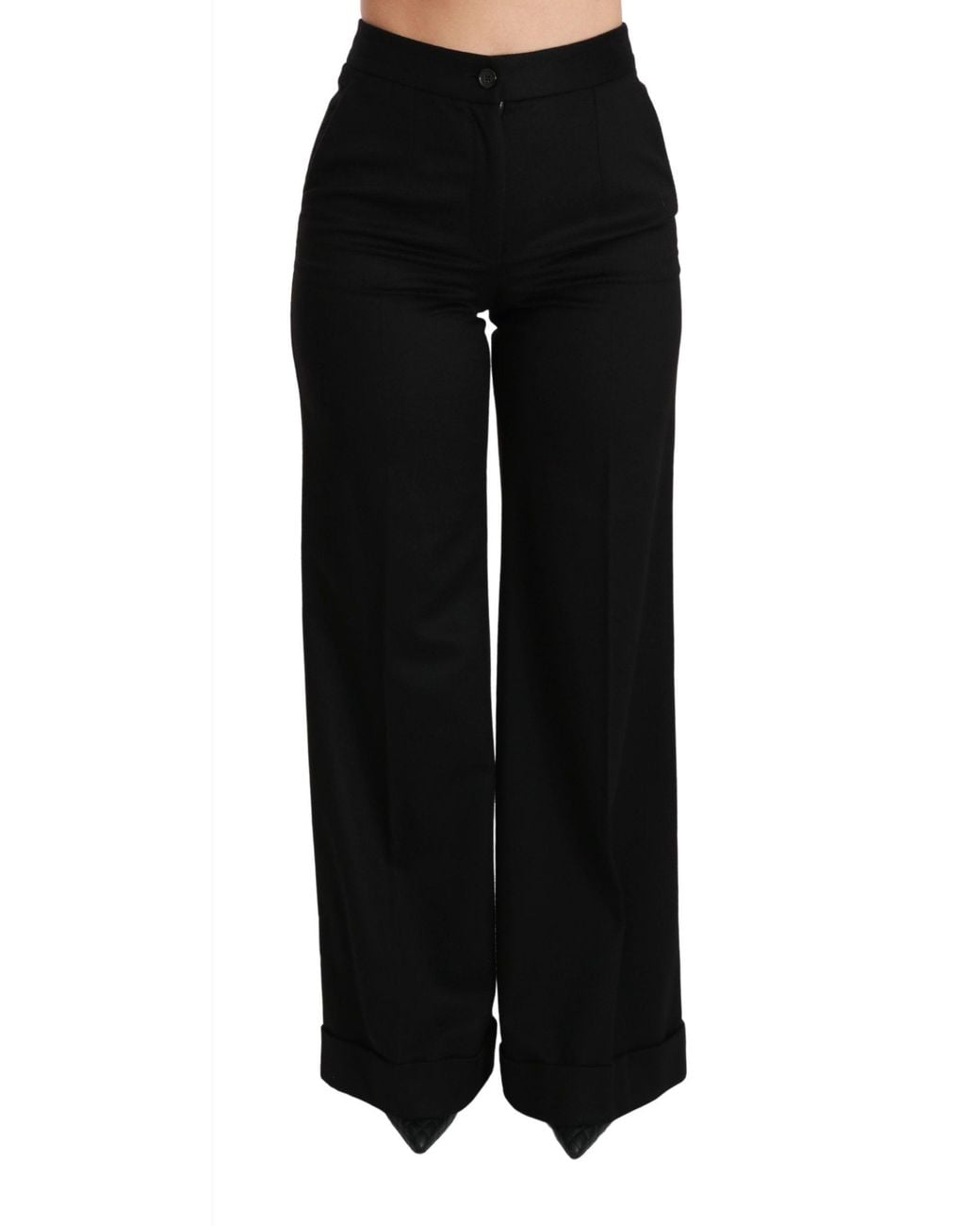 Dolce & Gabbana Black Cashmere Wide Leg Trouser Pants