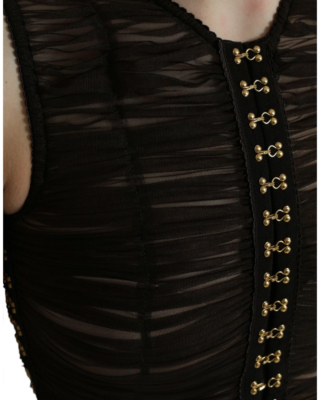 Dolce & Gabbana Black Embellished Nylon Stretch Cropped Top