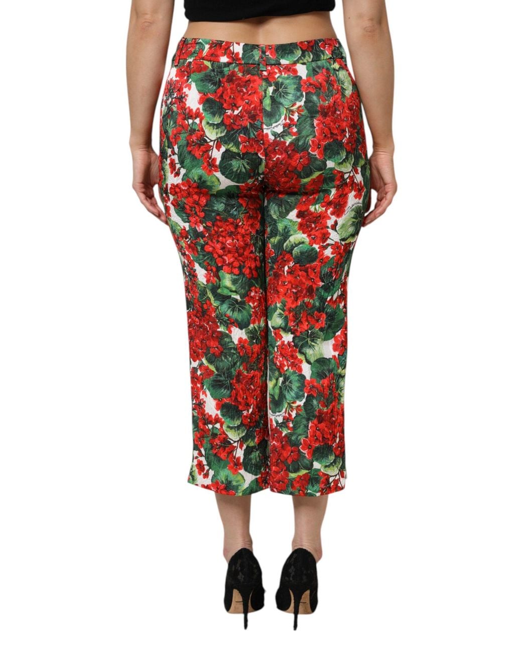 Dolce & Gabbana Red Floral Print Cropped Pants