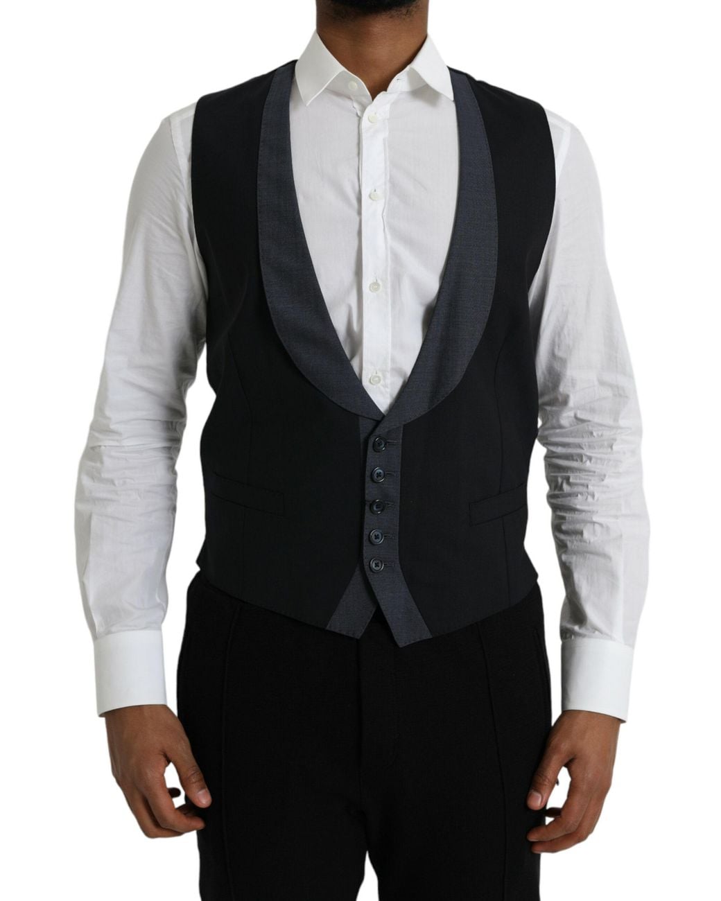 Dolce & Gabbana Black Wool Waistcoat Dress Formal Vest for men