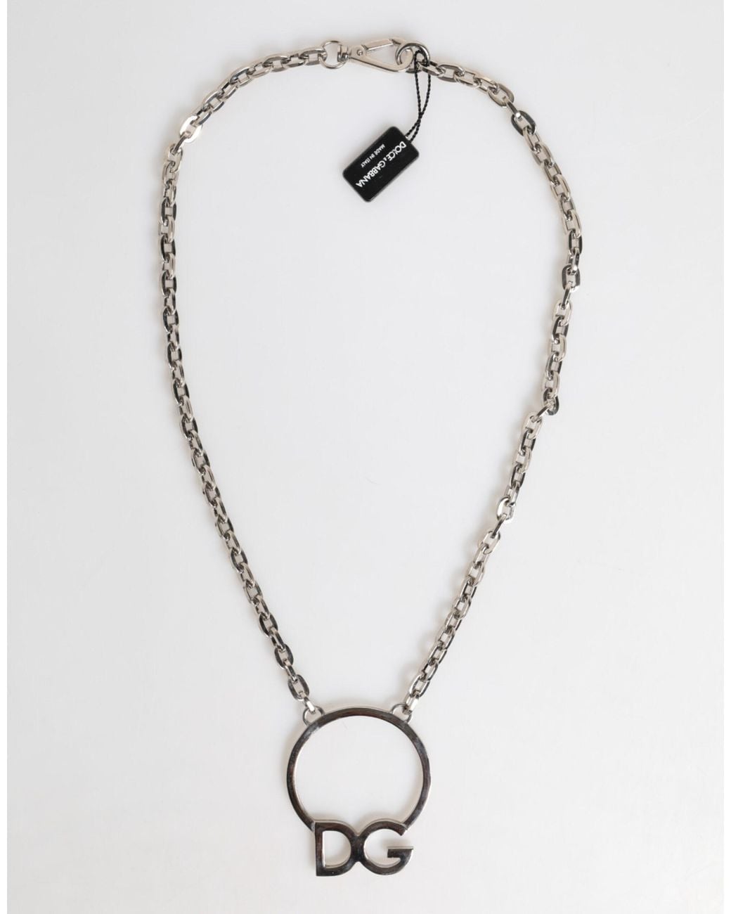 Dolce & Gabbana Metallic Tone Brass Chain Dg Logo Pendant Necklace Real Zamak for men