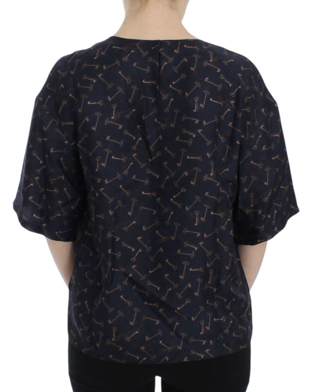 Dolce & Gabbana Black Key Print Silk Blouse