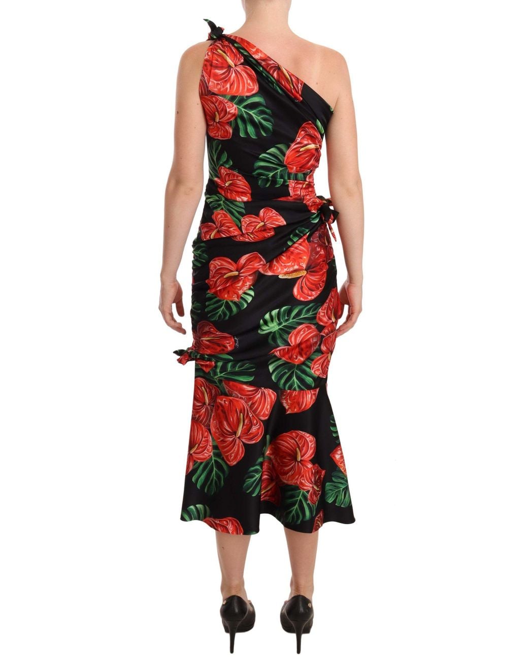 Dolce & Gabbana Red Elegant Floral Silk Draped Dress