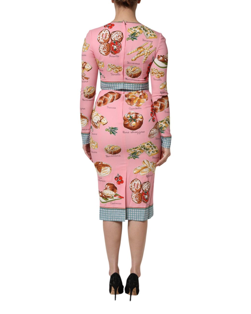 Dolce & Gabbana Red Italian Bread Print Midi Dress