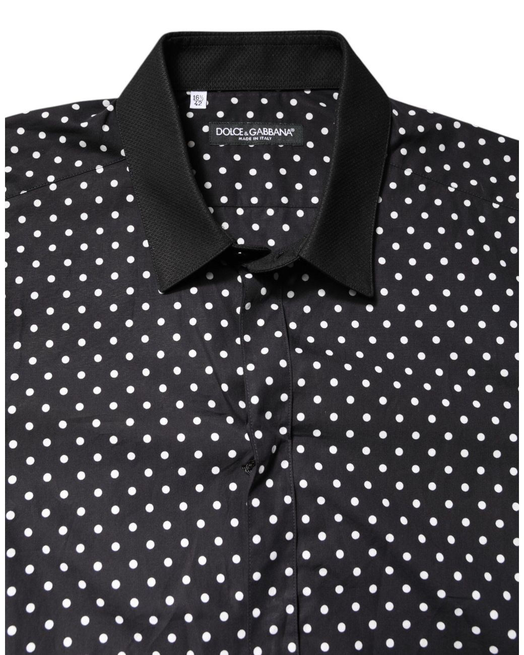 Dolce & Gabbana Black Polka Dot Cotton Formal Dress Shirt for men