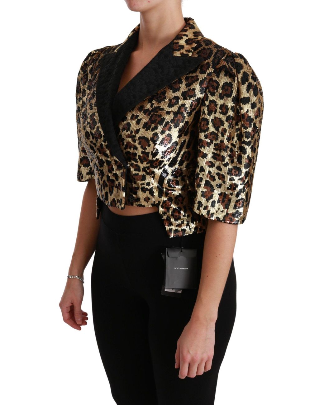 Dolce & Gabbana Black Gorgeous Blazer Jacket With Leopard Pattern And Floral Collar