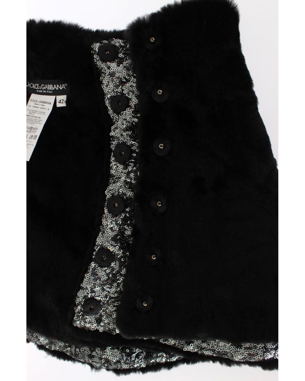Dolce & Gabbana Black Sequined Floral Weasel Fur Shoulder Scarf Wrap