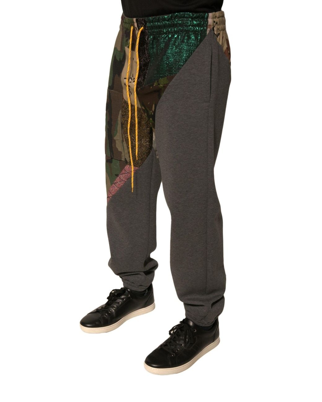 Dolce & Gabbana Black Patchwork Cotton Jogger Sweatmen's Pants for men