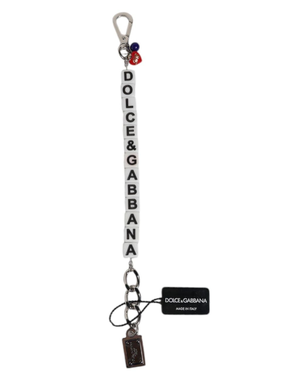 Dolce & Gabbana White Brass Chain Dice Logo Embellished Charm Bracelet Real Plastic Zamak
