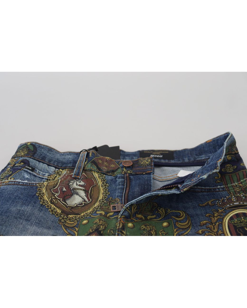 Dolce & Gabbana Blue Medal Print Slim Fit Cotton Jeans for men
