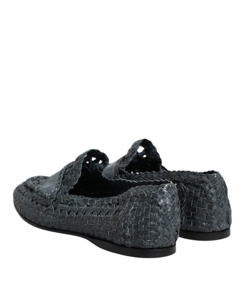 Dolce & Gabbana Blue Woven Leather Slip On Loafers Shoes Goat Calf for men