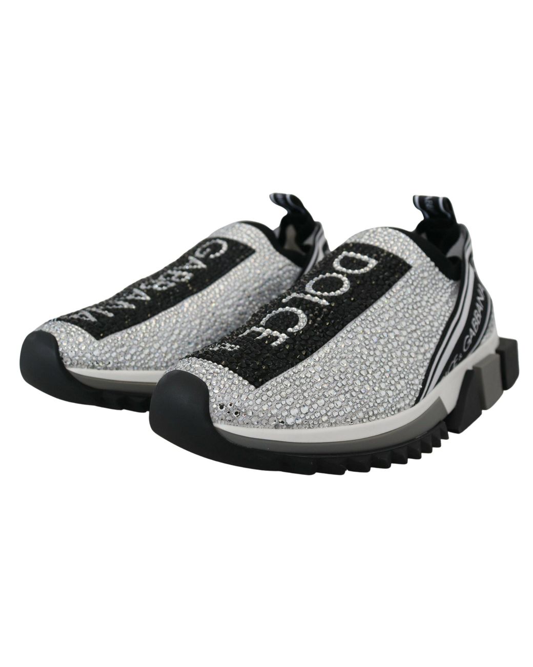 Dolce & Gabbana Black Silver Rhinestones Sorrento Sneakers Shoes
