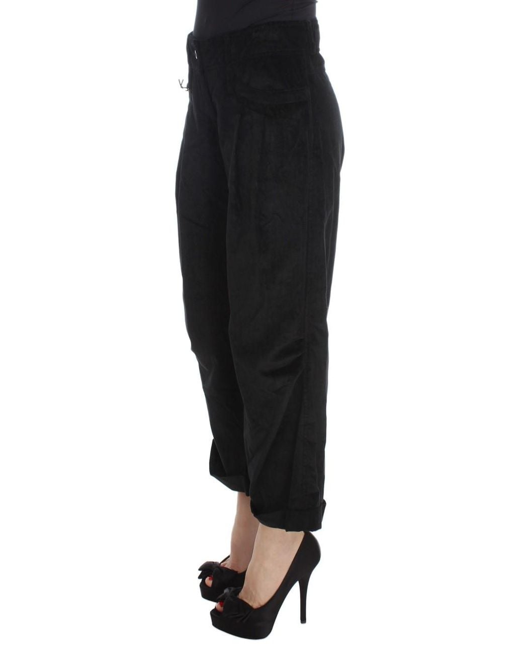 Ermanno Scervino Black Velvet Cotton Capri Bootcut Pants