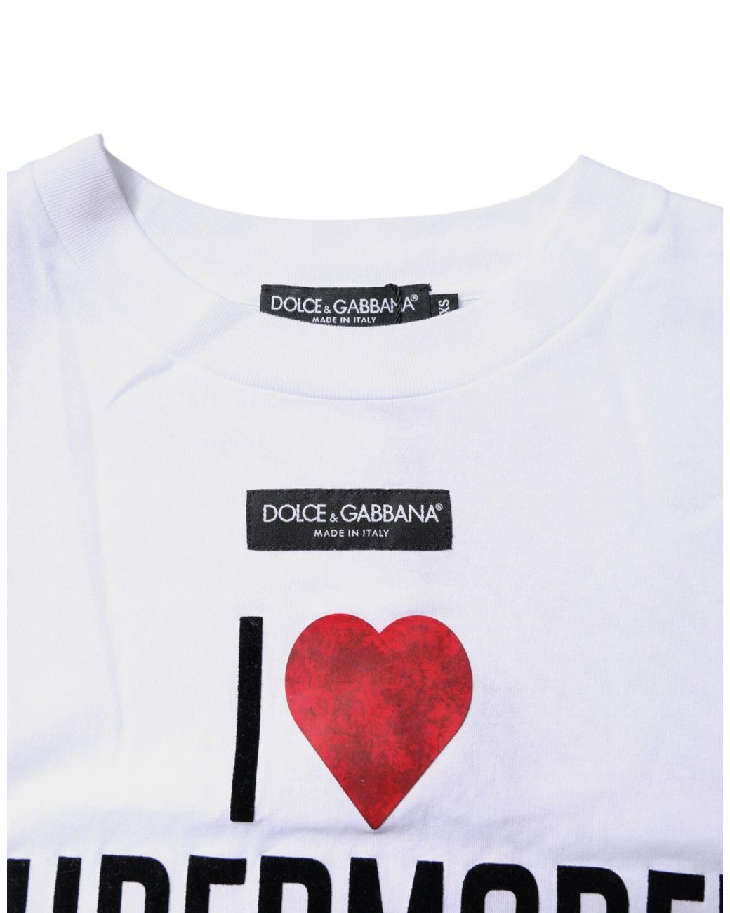 Dolce & Gabbana White Printed Round Neck Top Cotton T-Shirt