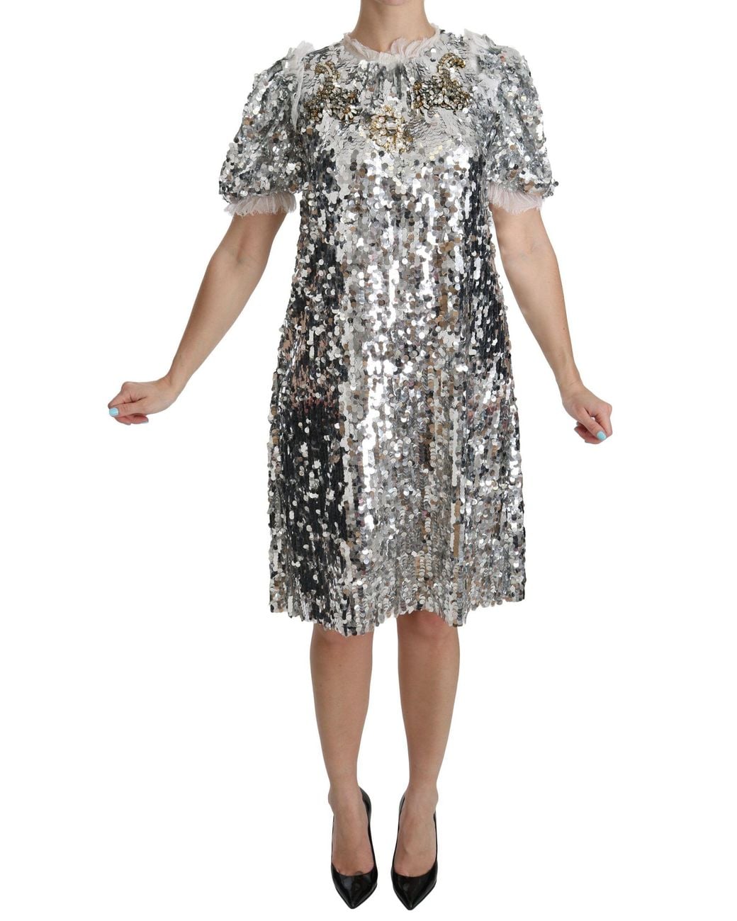 Dolce & Gabbana Metallic Sequin Mini Dress Embellished