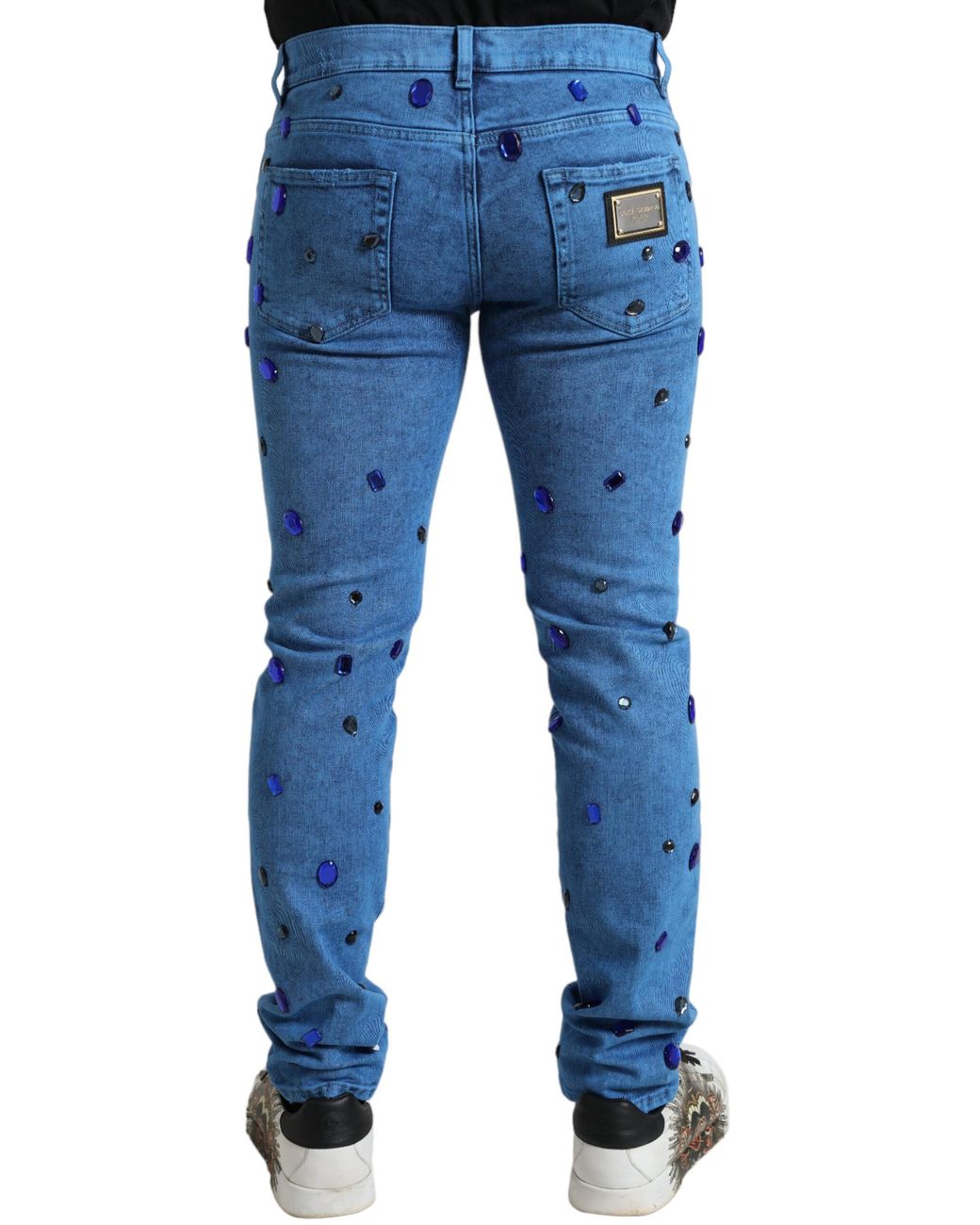 Dolce & Gabbana Blue Crystal Embellished Skinny Denim Jeans for men