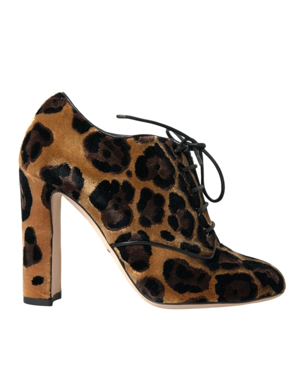 Dolce & Gabbana Black Leopard Hair Lace Up Booties Shoes